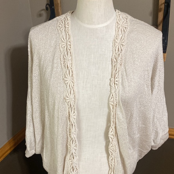 Pink Rose cream oversized open front short sleeve cardigan size XL - Picture 3 of 9